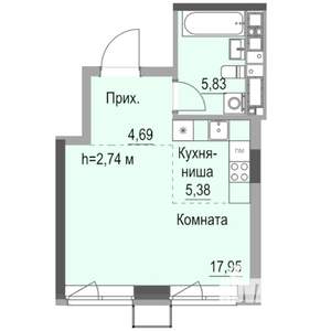 Студия квартира, строящийся дом, 34м2, 4/23 этаж