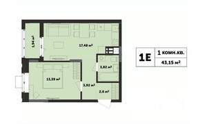 1-к квартира, вторичка, 43м2, 8/17 этаж