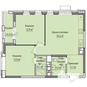 2-к квартира, строящийся дом, 63м2, 11/17 этаж