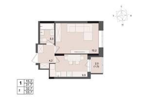 1-к квартира, строящийся дом, 33м2, 2/17 этаж