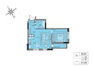 2-к квартира, вторичка, 46м2, 2/17 этаж