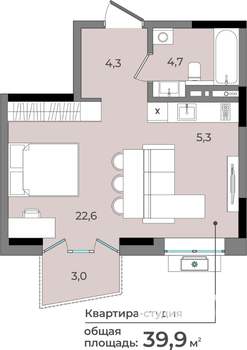 Студия квартира, строящийся дом, 40м2, 10/15 этаж