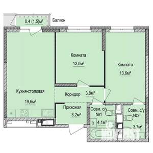 2-к квартира, строящийся дом, 60м2, 5/17 этаж