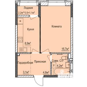 1-к квартира, строящийся дом, 38м2, 1/17 этаж