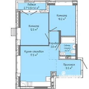 2-к квартира, строящийся дом, 55м2, 2/16 этаж