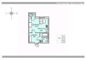 Студия квартира, вторичка, 26м2, 11/18 этаж