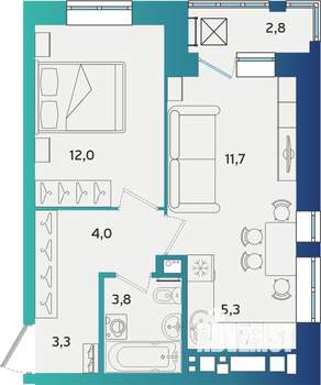 2-к квартира, строящийся дом, 42м2, 11/17 этаж