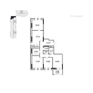 4-к квартира, строящийся дом, 105м2, 2/17 этаж