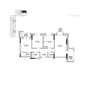 3-к квартира, строящийся дом, 99м2, 9/17 этаж