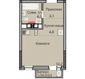 Студия квартира, вторичка, 24м2, 8/17 этаж