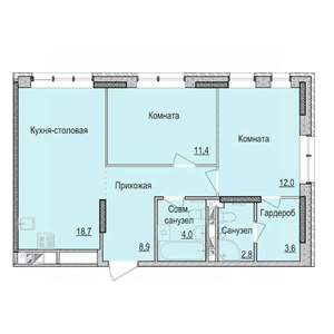 2-к квартира, строящийся дом, 61м2, 2/17 этаж