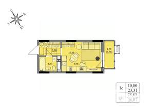 Студия квартира, вторичка, 25м2, 10/17 этаж