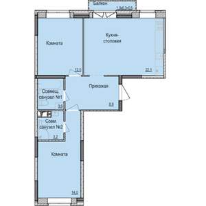2-к квартира, строящийся дом, 65м2, 7/17 этаж