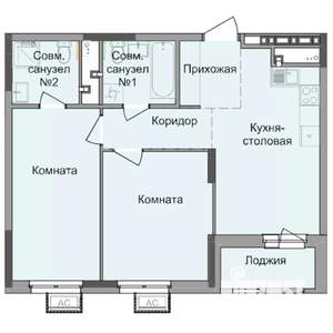 2-к квартира, строящийся дом, 57м2, 2/17 этаж