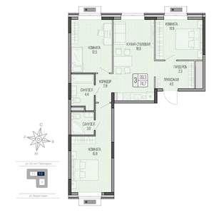 3-к квартира, вторичка, 75м2, 2/9 этаж