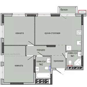 2-к квартира, строящийся дом, 61м2, 8/16 этаж