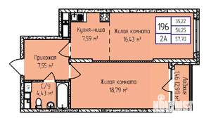 2-к квартира, строящийся дом, 58м2, 14/17 этаж