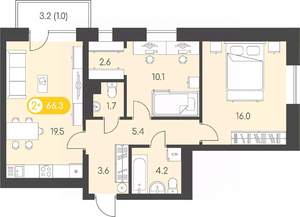 2-к квартира, вторичка, 66м2, 23/24 этаж
