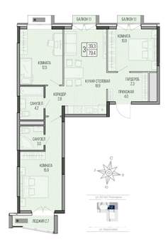 3-к квартира, вторичка, 79м2, 6/9 этаж
