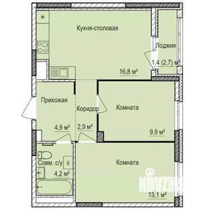 2-к квартира, строящийся дом, 53м2, 8/17 этаж
