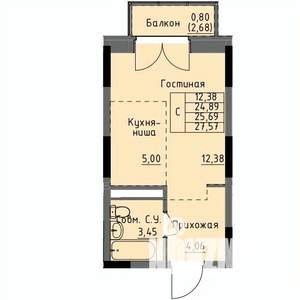 Студия квартира, вторичка, 26м2, 15/17 этаж