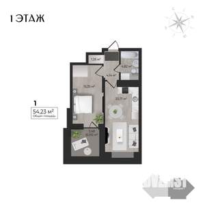 1-к квартира, строящийся дом, 54м2, 1/17 этаж