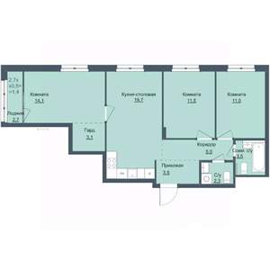 3-к квартира, строящийся дом, 75м2, 2/10 этаж