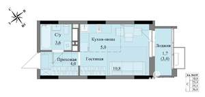 Студия квартира, вторичка, 25м2, 10/17 этаж