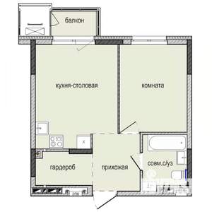 1-к квартира, строящийся дом, 40м2, 8/16 этаж