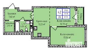 2-к квартира, строящийся дом, 61м2, 4/17 этаж