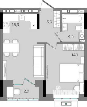 1-к квартира, вторичка, 45м2, 11/16 этаж