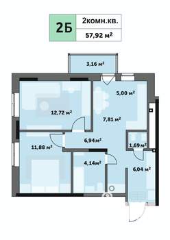 2-к квартира, строящийся дом, 58м2, 11/26 этаж