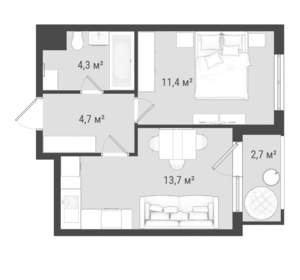 2-к квартира, вторичка, 36м2, 4/25 этаж