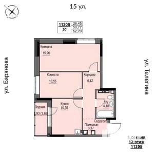 2-к квартира, строящийся дом, 53м2, 12/17 этаж