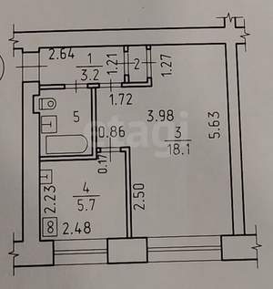 1-к квартира, вторичка, 31м2, 5/5 этаж