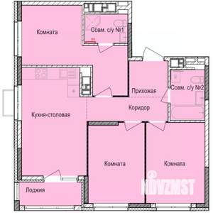 3-к квартира, строящийся дом, 72м2, 13/17 этаж
