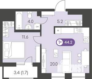 1-к квартира, строящийся дом, 44м2, 9/10 этаж