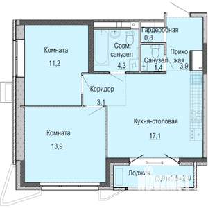2-к квартира, строящийся дом, 58м2, 17/25 этаж