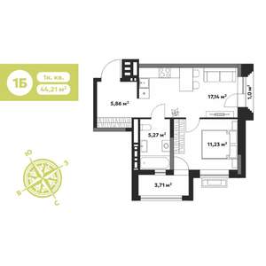 1-к квартира, строящийся дом, 44м2, 11/17 этаж