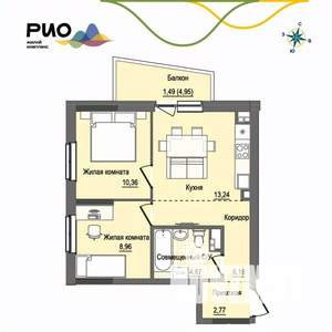 2-к квартира, вторичка, 48м2, 7/17 этаж