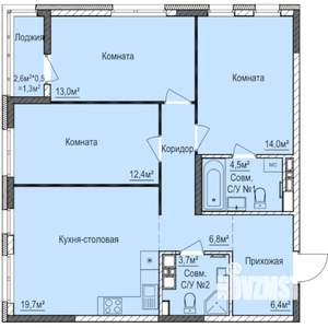 3-к квартира, строящийся дом, 82м2, 7/17 этаж