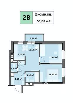 2-к квартира, строящийся дом, 56м2, 23/26 этаж