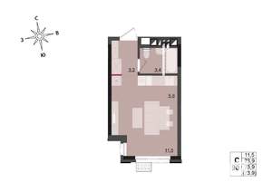 Студия квартира, строящийся дом, 24м2, 14/17 этаж