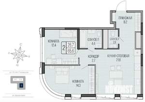 3-к квартира, вторичка, 65м2, 9/16 этаж