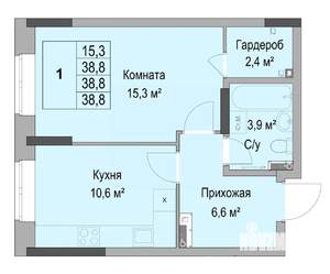 1-к квартира, вторичка, 39м2, 1/17 этаж
