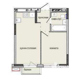 1-к квартира, строящийся дом, 33м2, 3/16 этаж