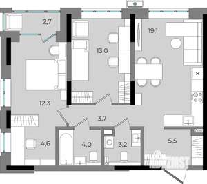 2-к квартира, вторичка, 68м2, 2/16 этаж