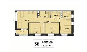 3-к квартира, строящийся дом, 83м2, 4/17 этаж