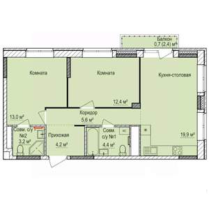 2-к квартира, строящийся дом, 63м2, 5/17 этаж