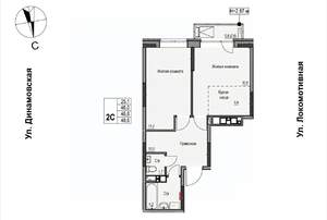 2-к квартира, строящийся дом, 47м2, 4/17 этаж